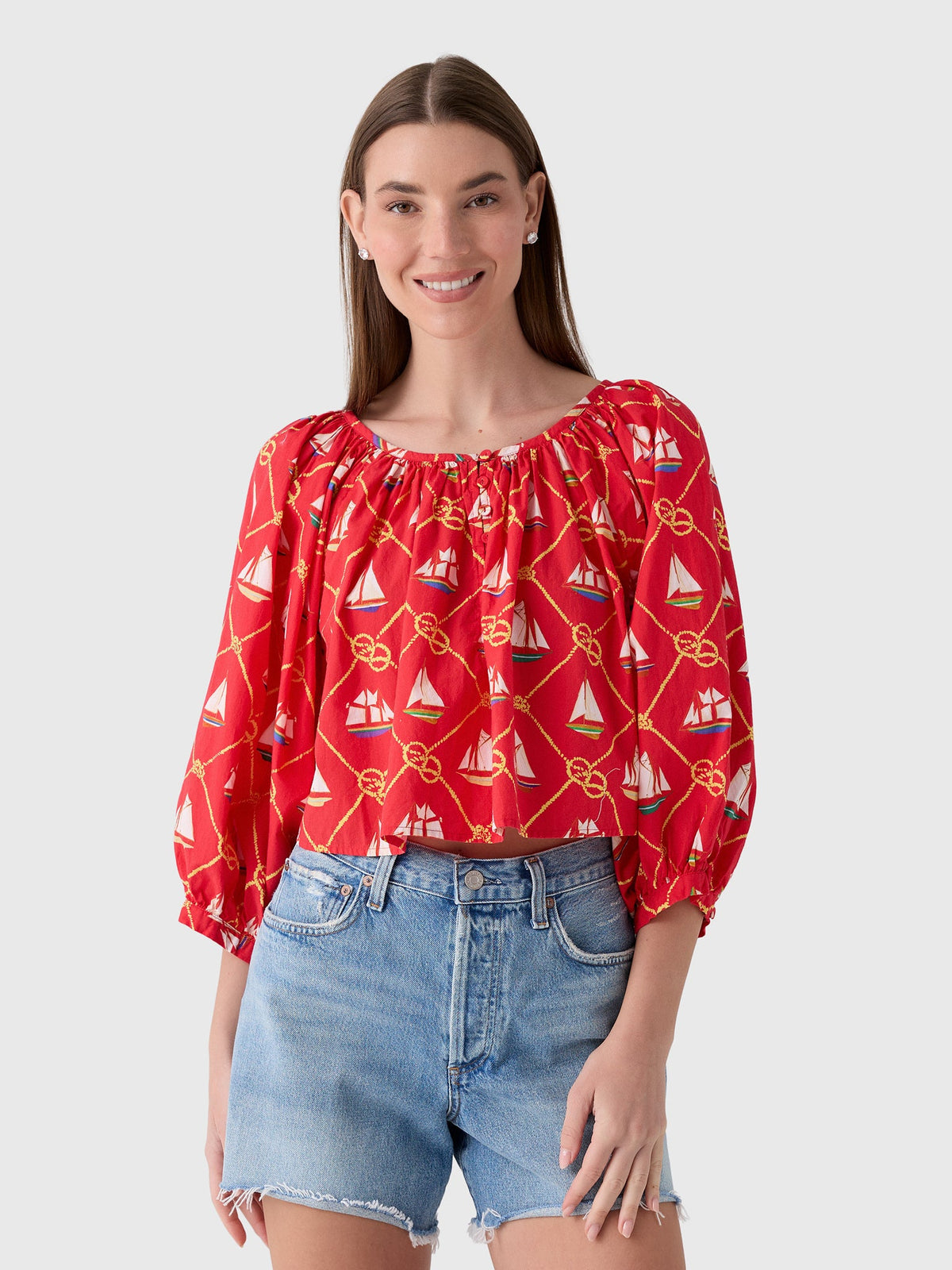Coniglio Palm Beach Women's Cropped Shirred Half-Placket Blouse