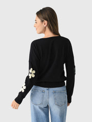 Eche Women's Two Tone Flower Crew Sweater