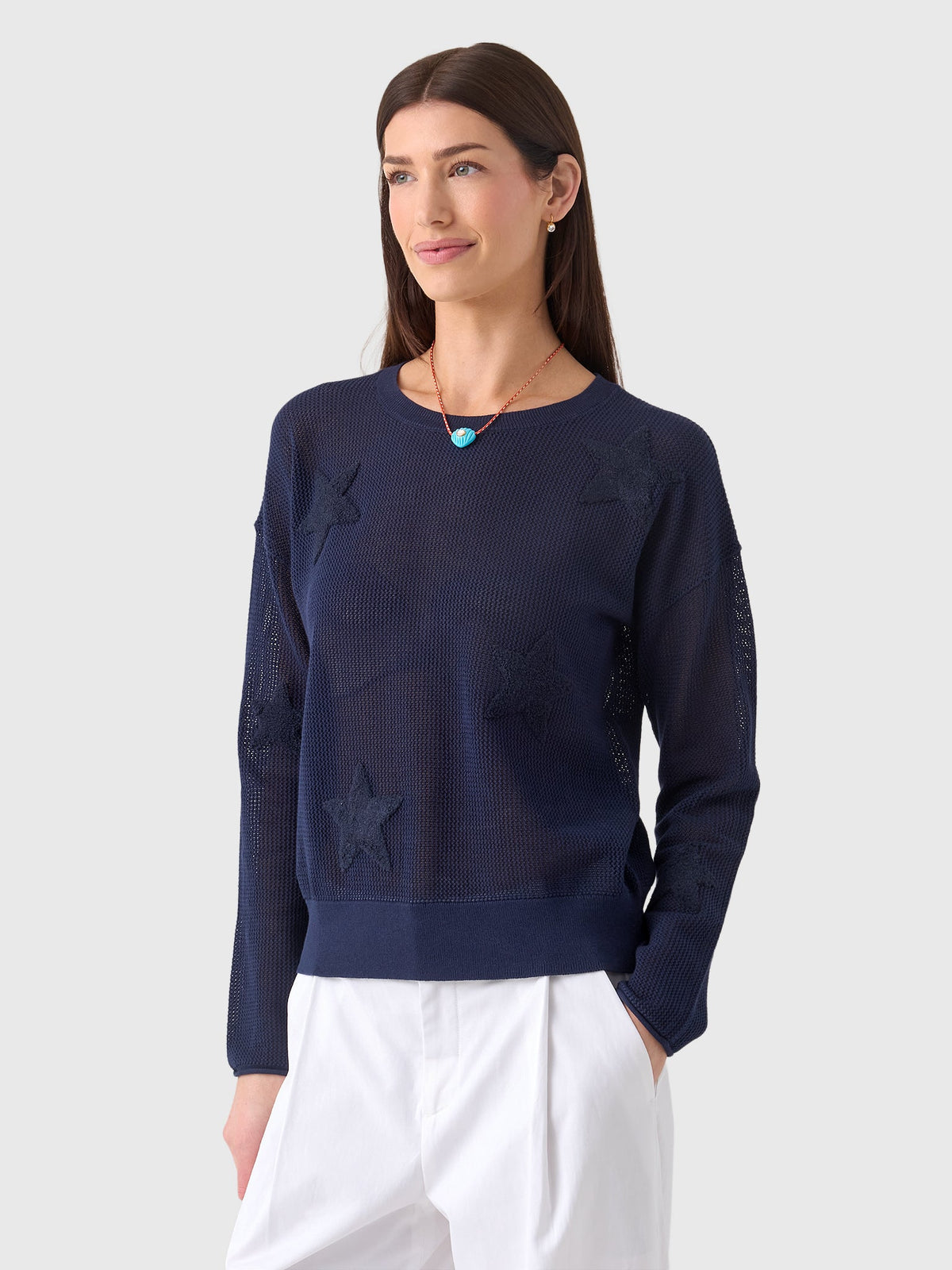 MVG Women's Mesh Star Crewneck Sweater
