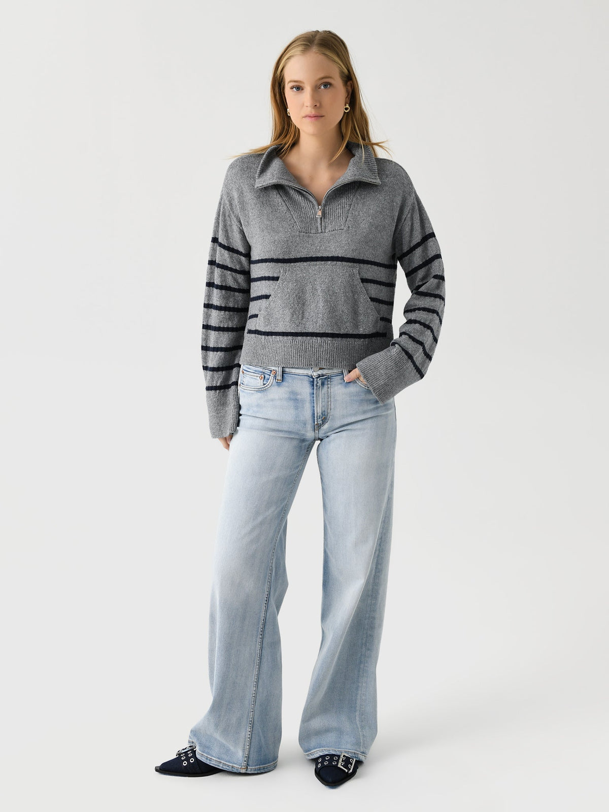 Matthew Bruch Women's Quarter Zip Striped Knit Pullover