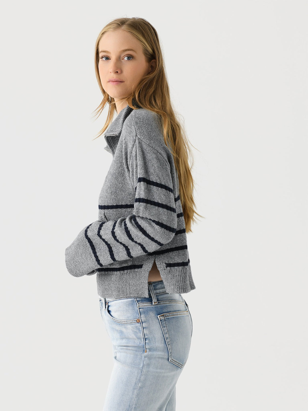Matthew Bruch Women's Quarter Zip Striped Knit Pullover