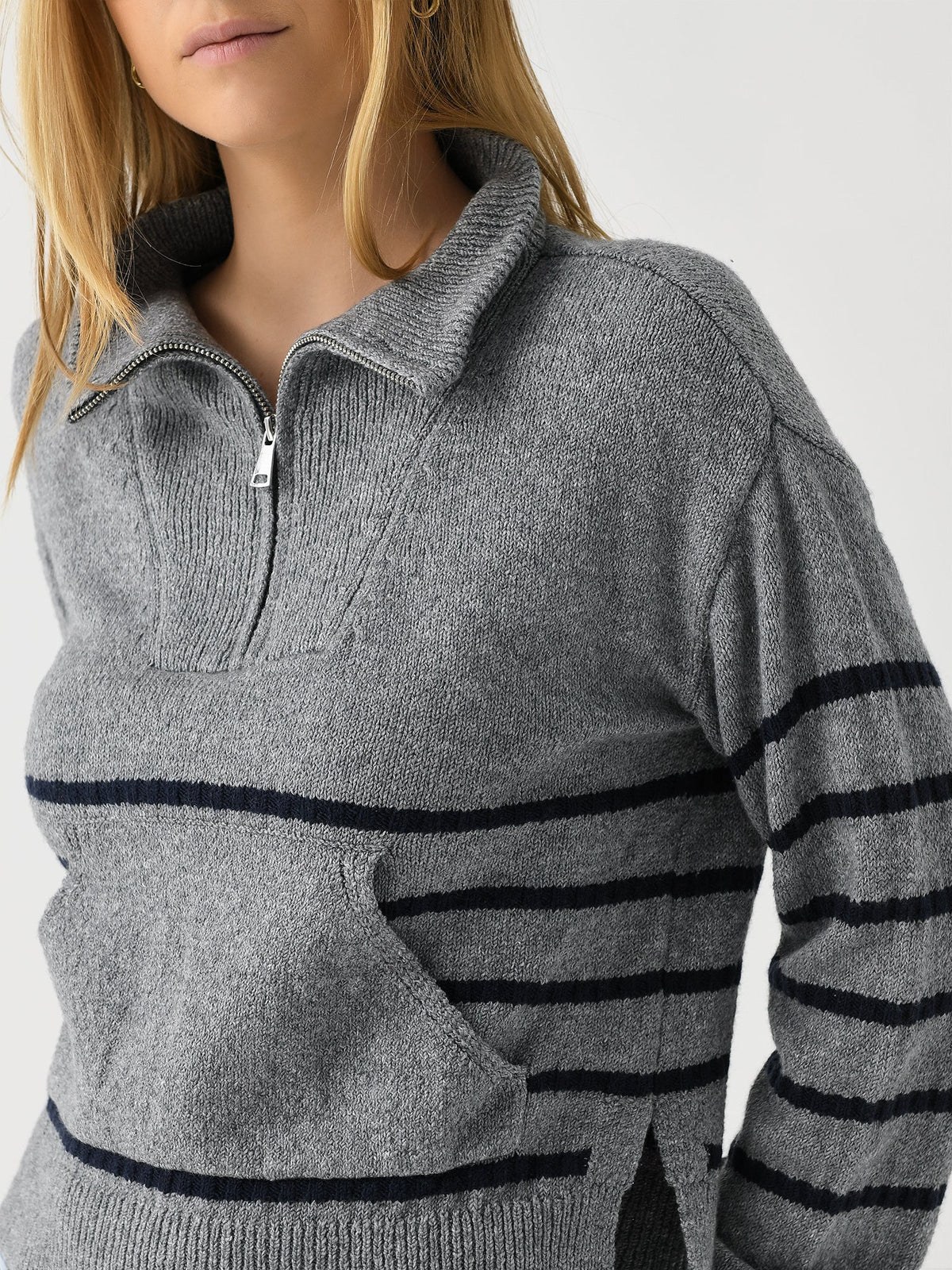 Matthew Bruch Women's Quarter Zip Striped Knit Pullover