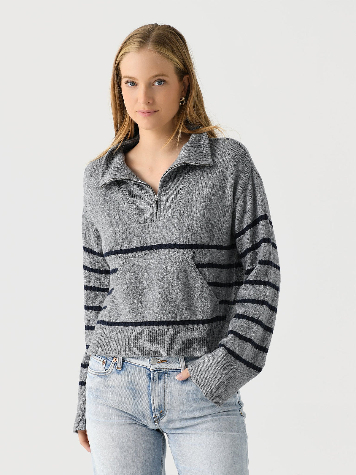 Matthew Bruch Women's Quarter Zip Striped Knit Pullover