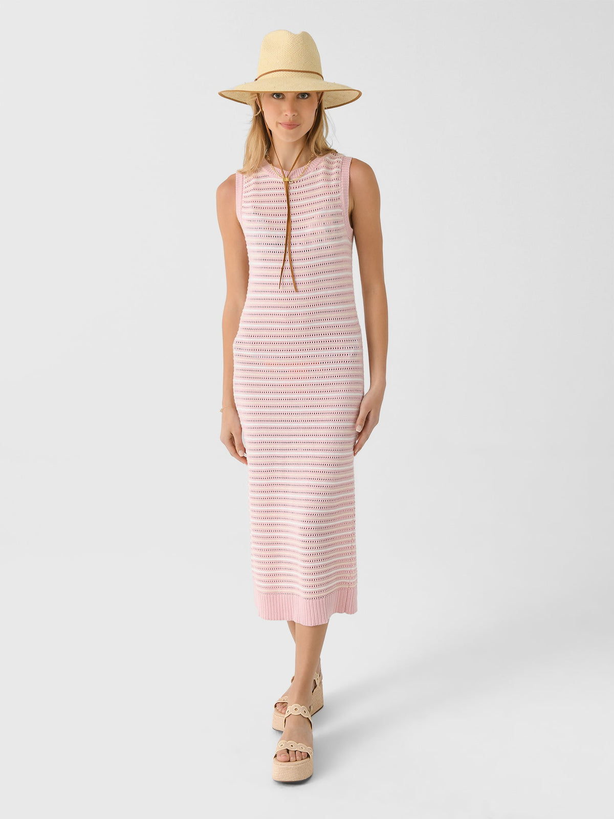 Matthew Bruch Women's Striped Mesh Tank Midi Dress