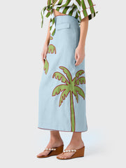 Farm Rio Women's Embroidered Palm Tree Linen Maxi Skirt