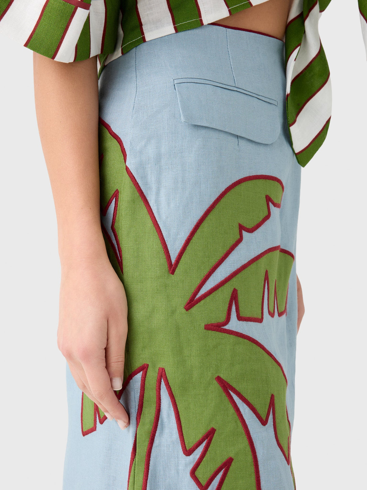 Farm Rio Women's Embroidered Palm Tree Linen Maxi Skirt