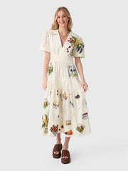 Farm Rio Women's Country Table Short Sleeve Midi Dress