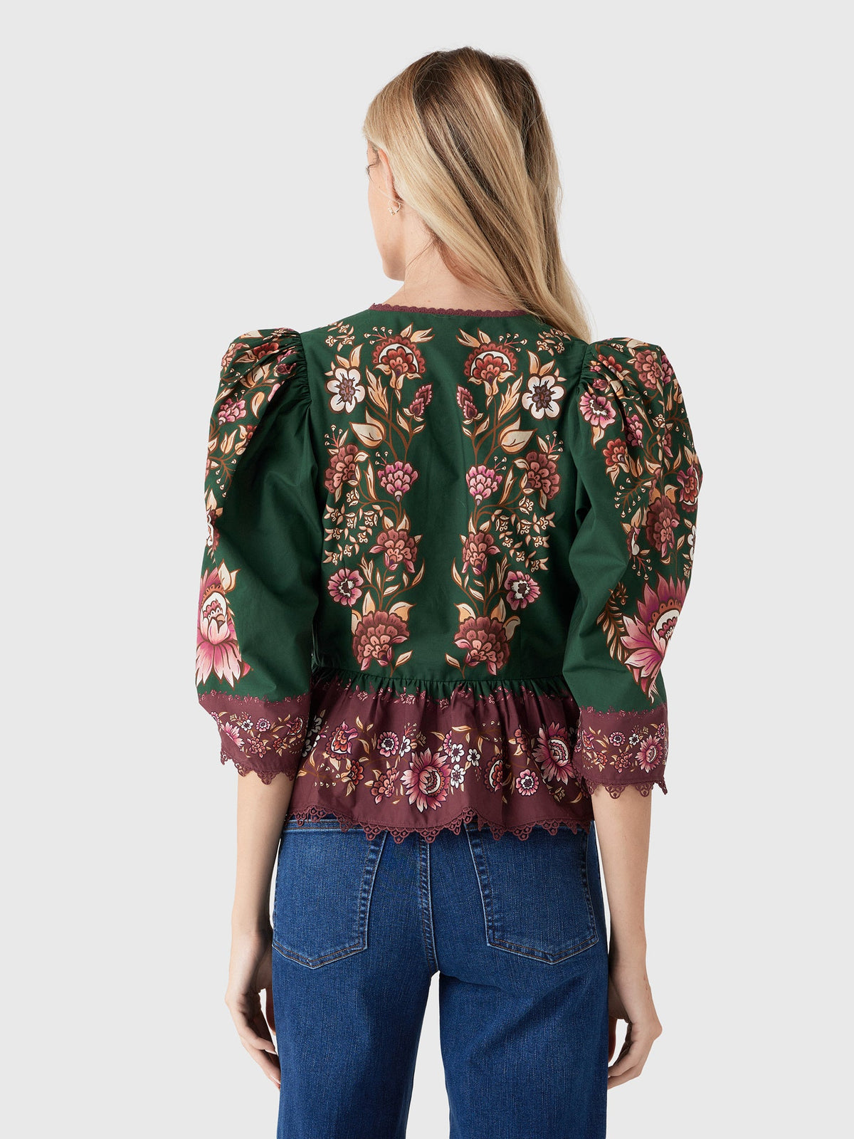 Farm Rio Women's Daniela Lace Puff Sleeve Blouse