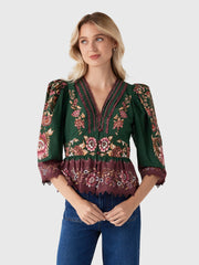 Farm Rio Women's Daniela Lace Puff Sleeve Blouse