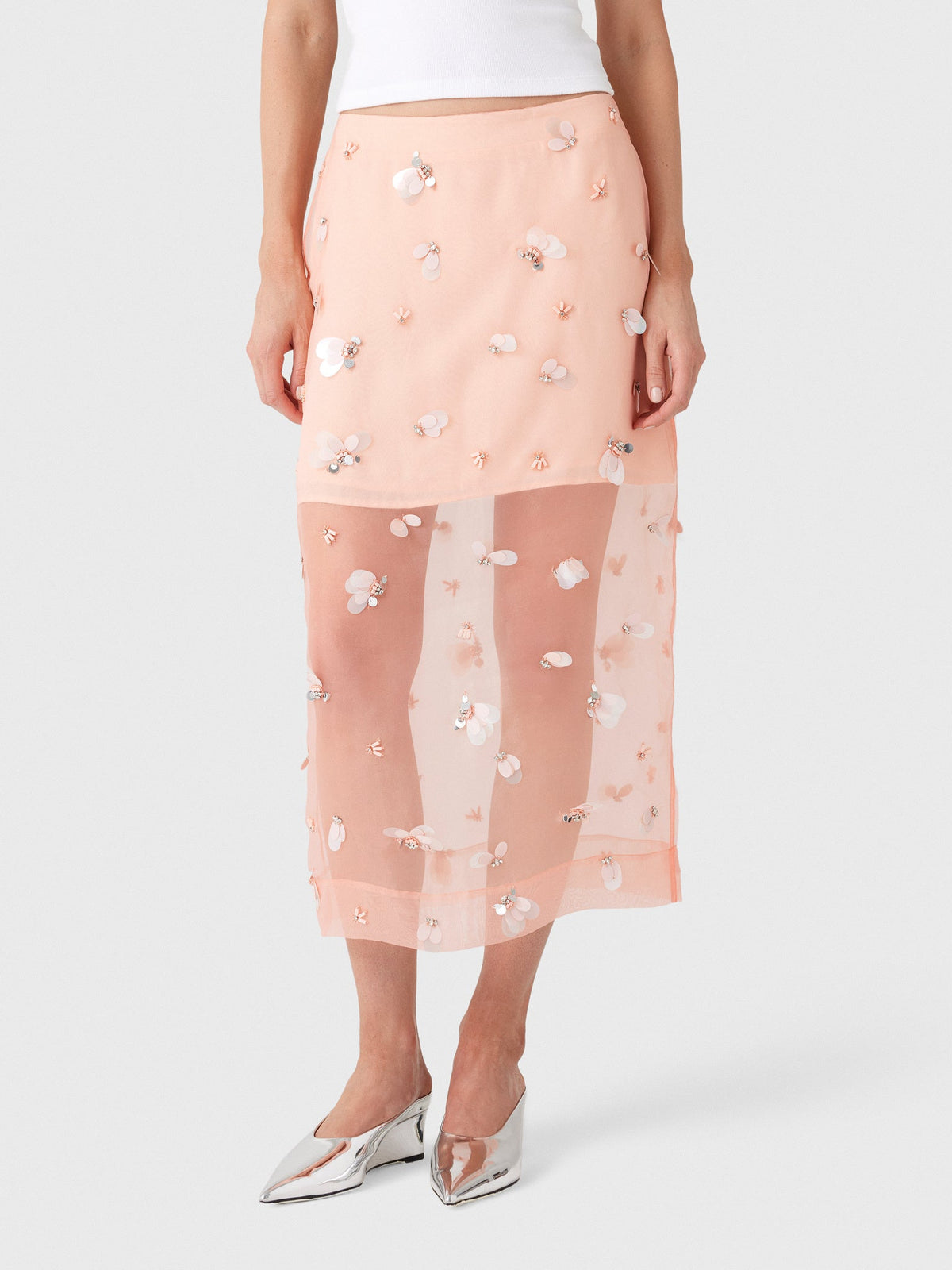 Simkhai Women's Delilah Embellished Organza Midi Skirt