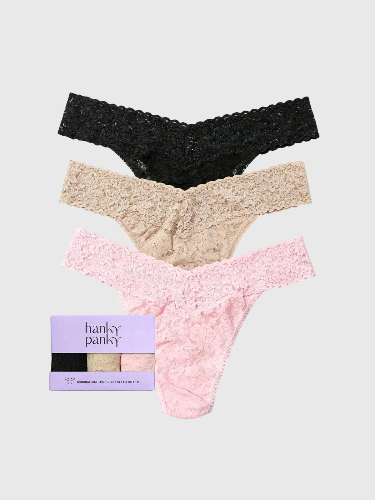 Hanky Panky Women's 3-Pack Signature Lace Original Rise Thong Set