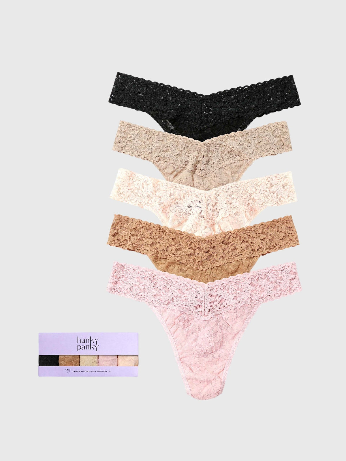 Hanky Panky Women's 5-Pack Signature Lace Original Rise Thong Set