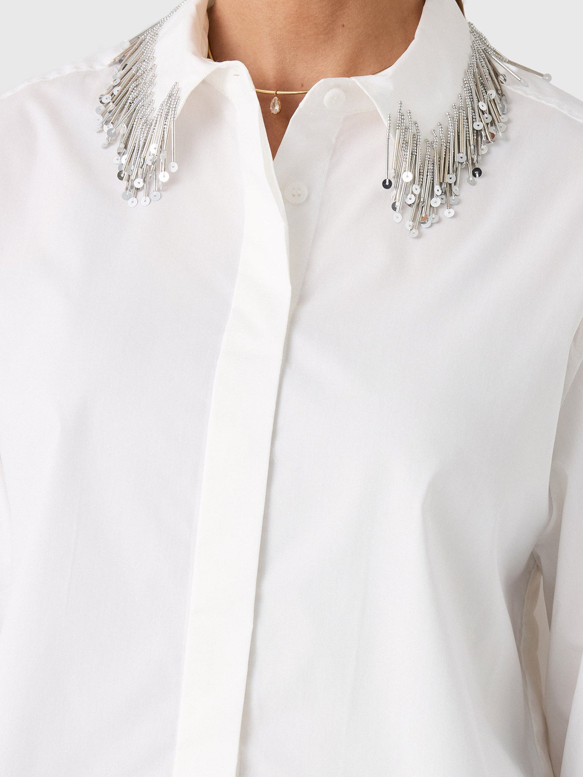 Simkhai Women's Renata Embellished Cropped Button-Down Shirt