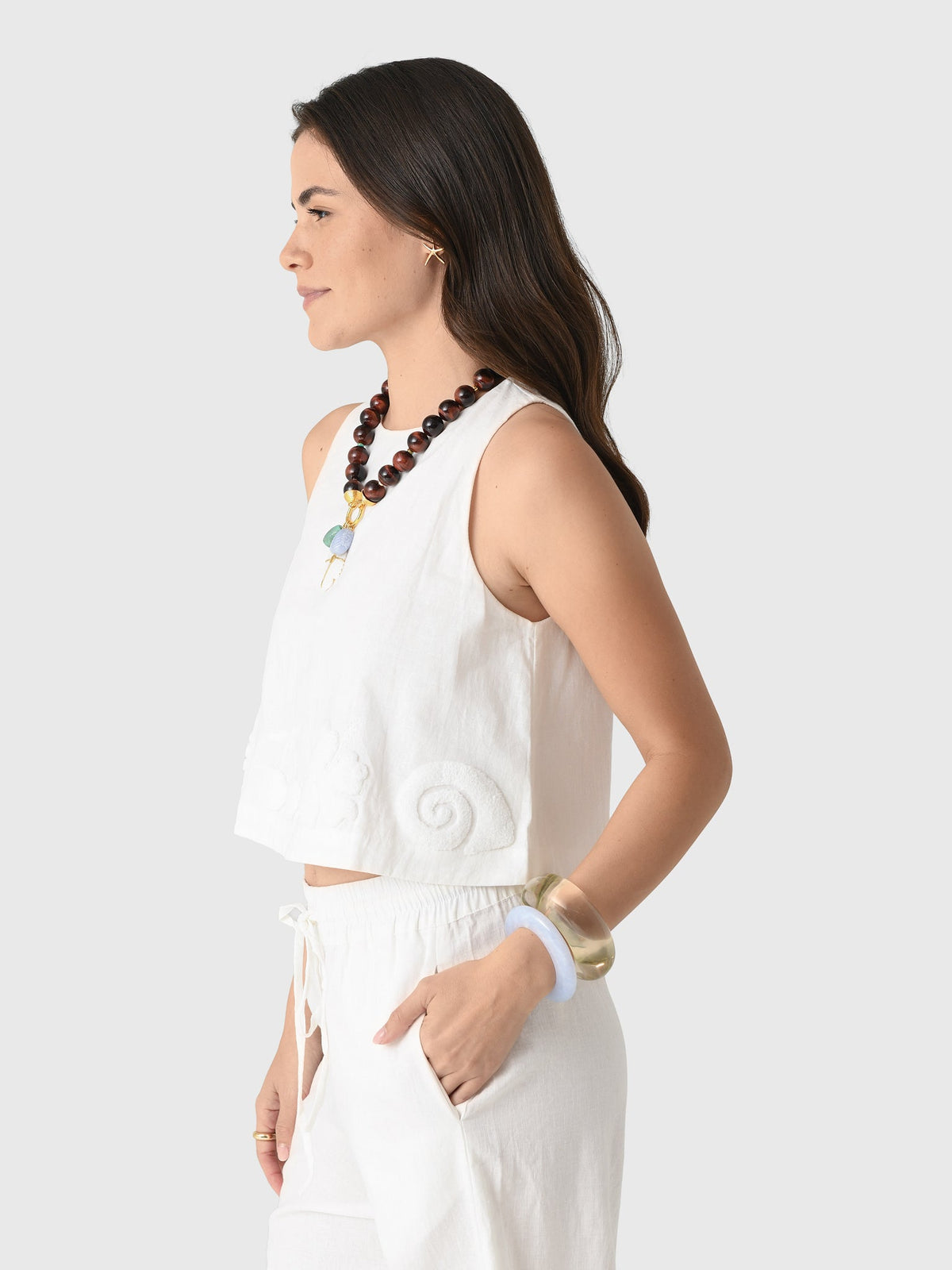 Cleonie Women's Wahine Linen Crop Top