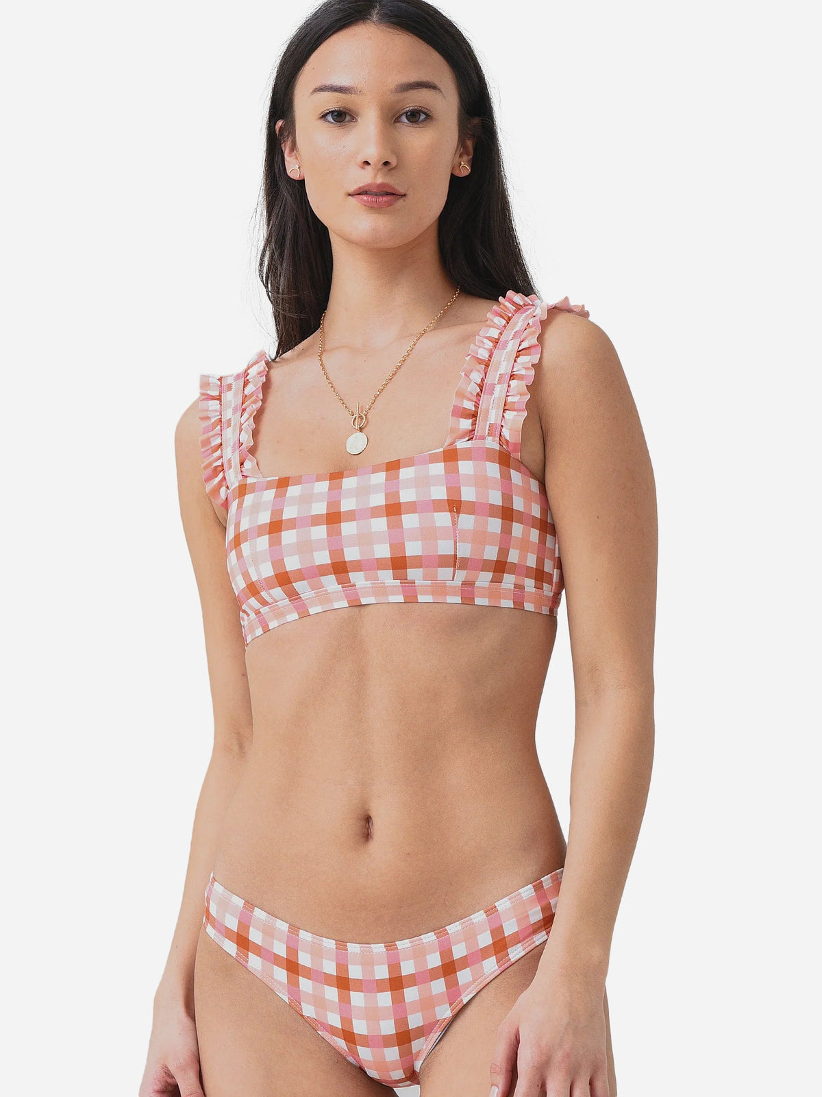 Ephemera Women's Gingham Ruffle Bikini Top