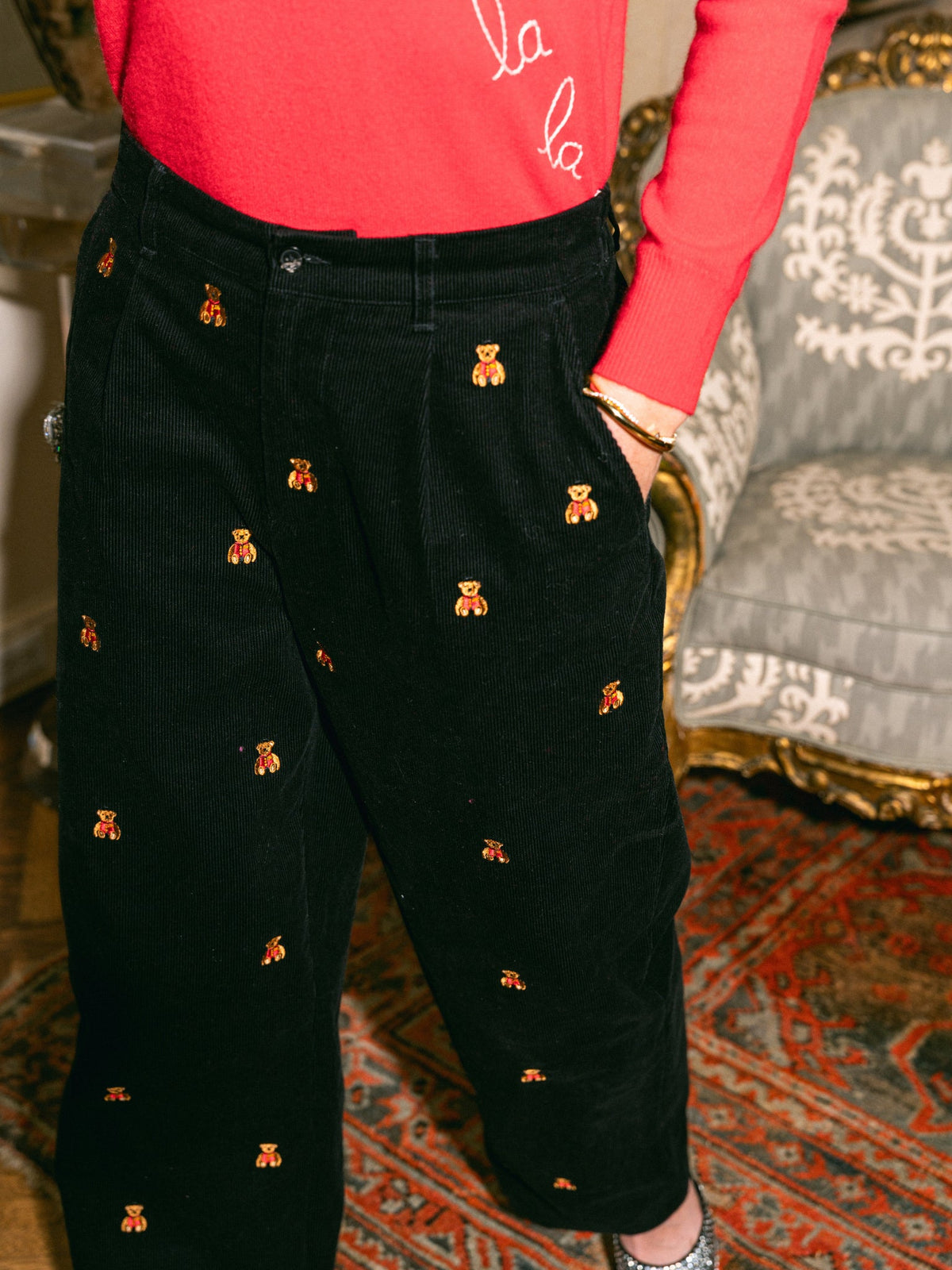 Lingua Franca Women's Bowery Bear Corduroy Pant