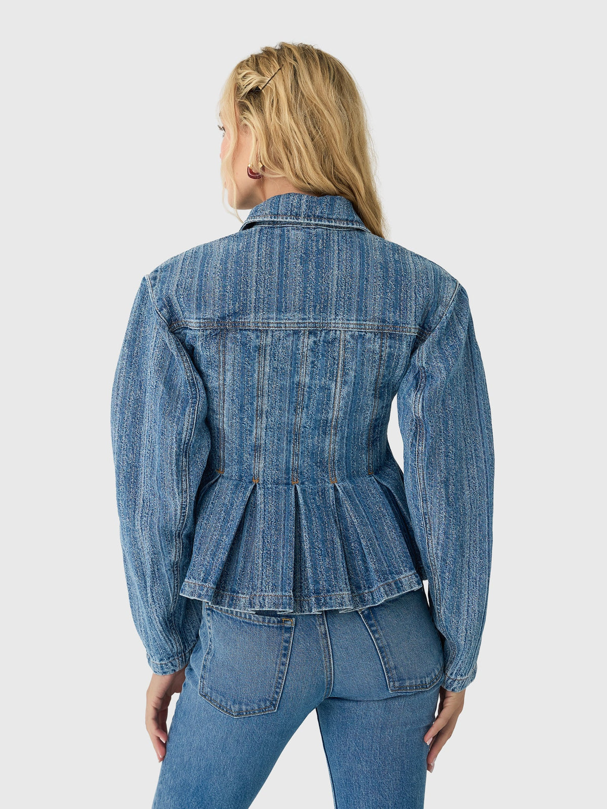 GANNI Women's Striped Denim Pleated Jacket