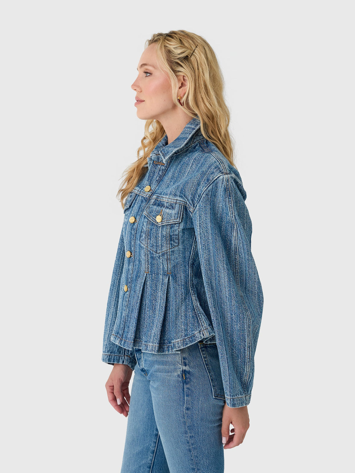 GANNI Women's Striped Denim Pleated Jacket