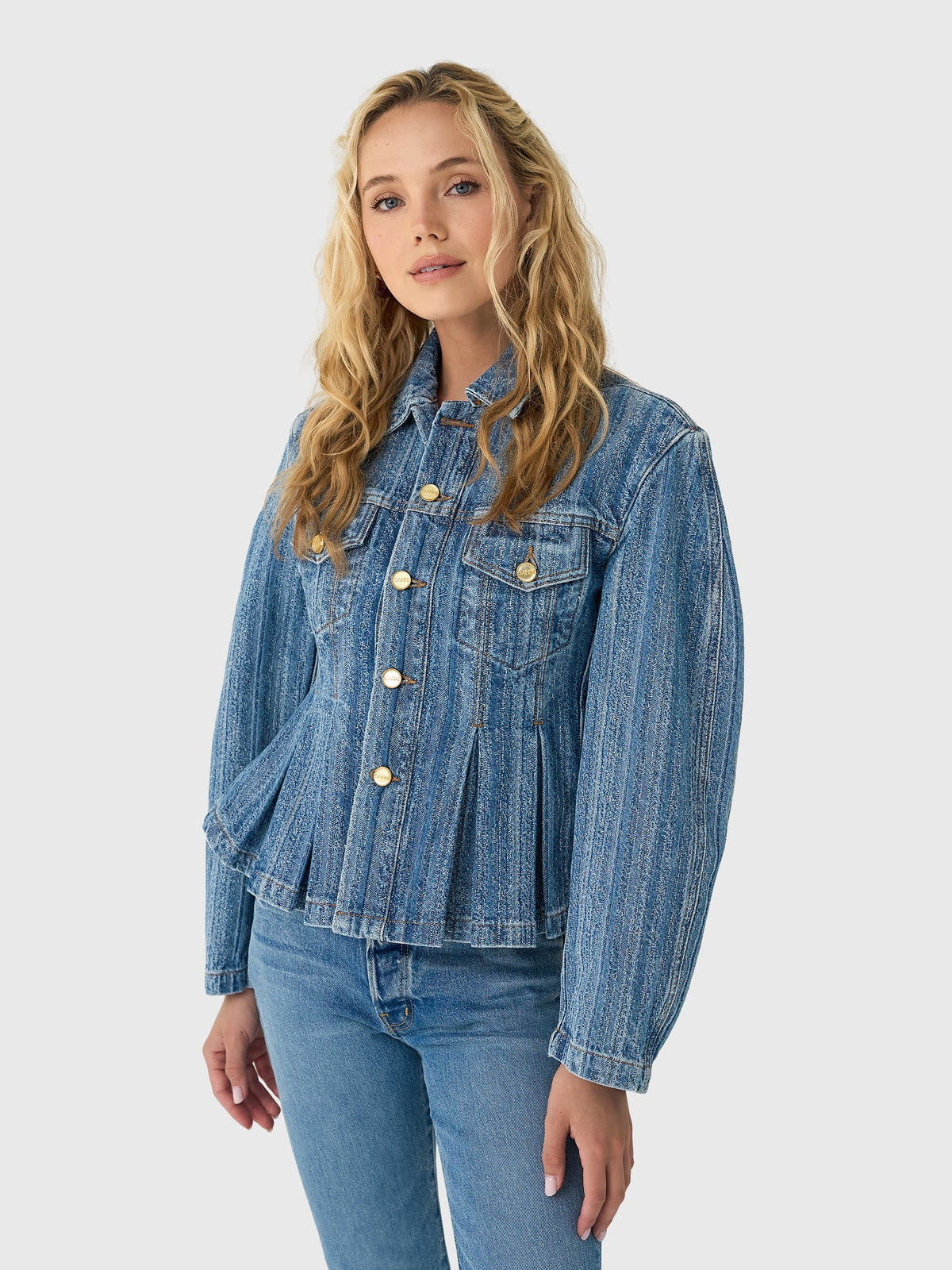 GANNI Women's Striped Denim Pleated Jacket