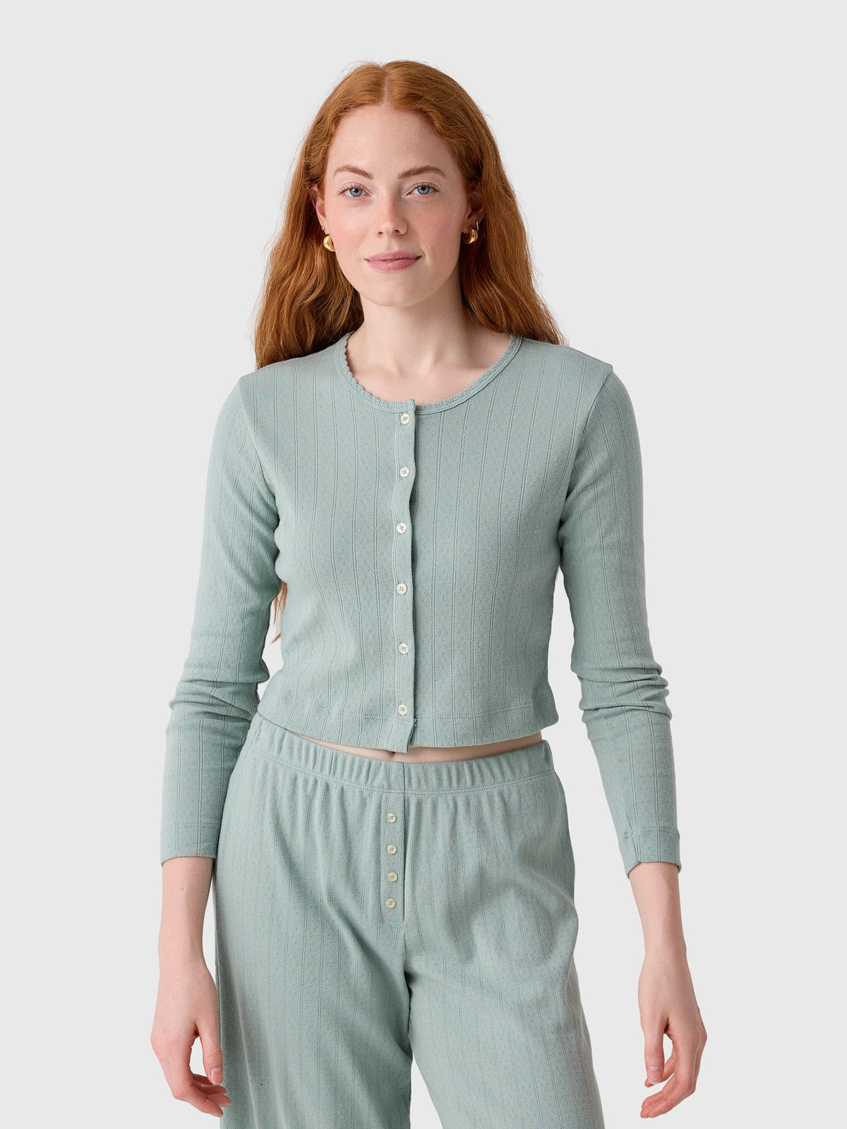 Leset Women's Pointelle Crop Cardigan