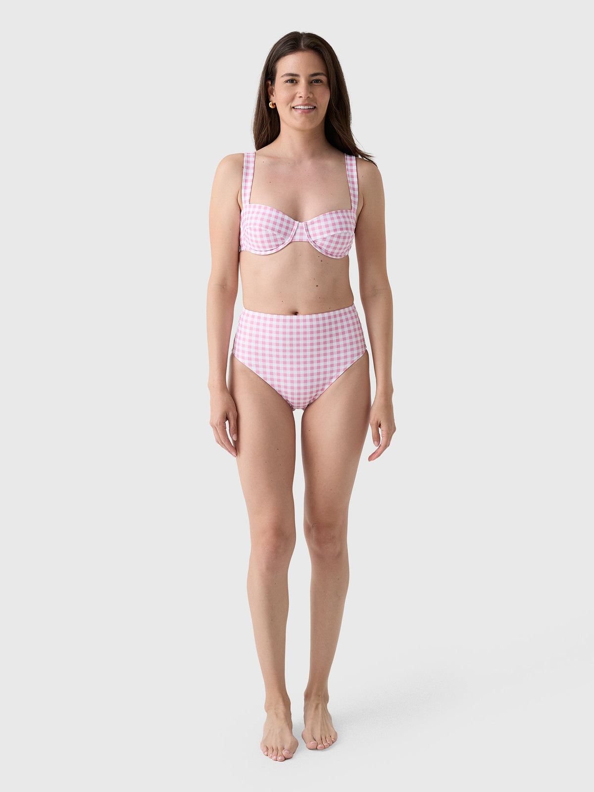 Minnow Women's Blush Gingham High Waist Bikini Bottom