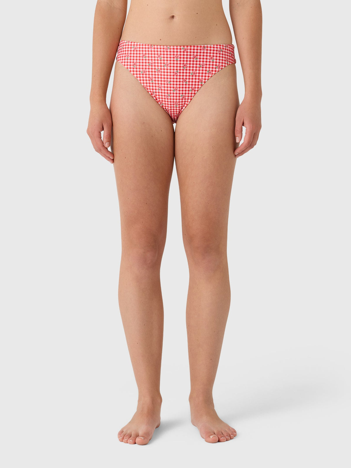 Minnow Women's Cranberry Gingham Mid Rise Bikini Bottom