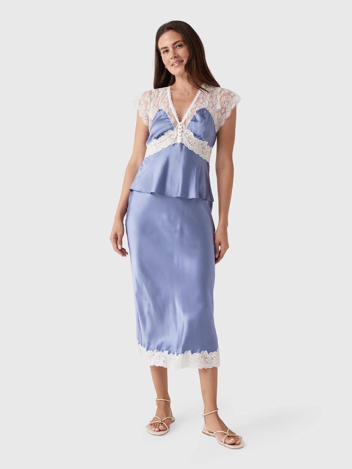 LoveShackFancy Women's Janella Silk-Blend Midi Slip Skirt