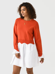 Eche Women's Scalloped Knit Poplin Combo Dress