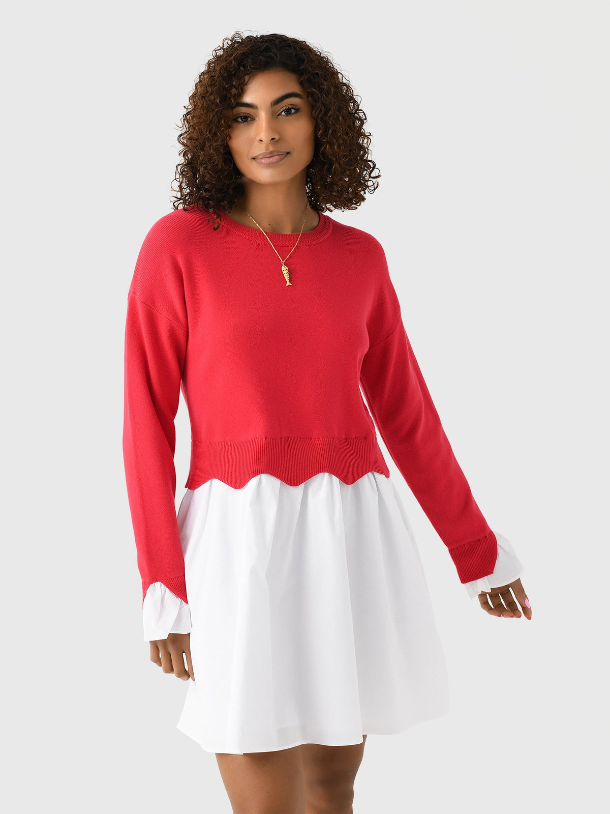 Eche Women's Scalloped Knit Poplin Combo Dress