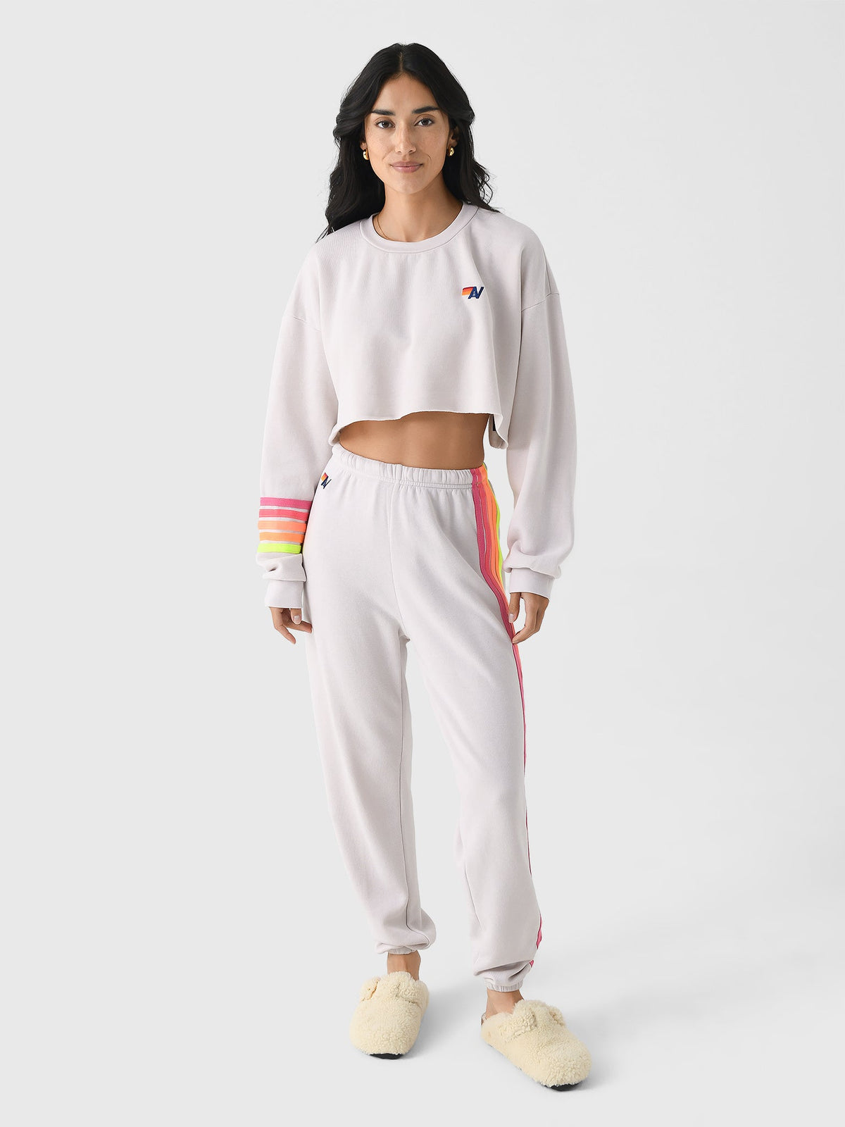 Aviator Nation Women's Rugby Stitch Cropped Crew Relaxed Sweatshirt