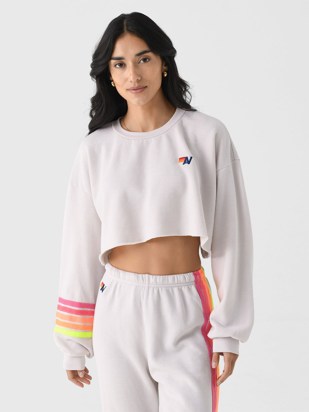 Aviator Nation Women's Rugby Stitch Cropped Crew Relaxed Sweatshirt