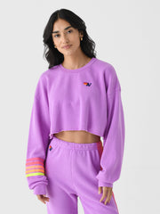Aviator Nation Women's Rugby Stitch Cropped Crew Relaxed Sweatshirt