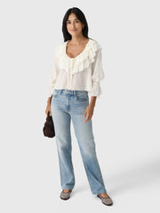 LoveShackFancy Women's Warlow Silk Ruffle Blouse