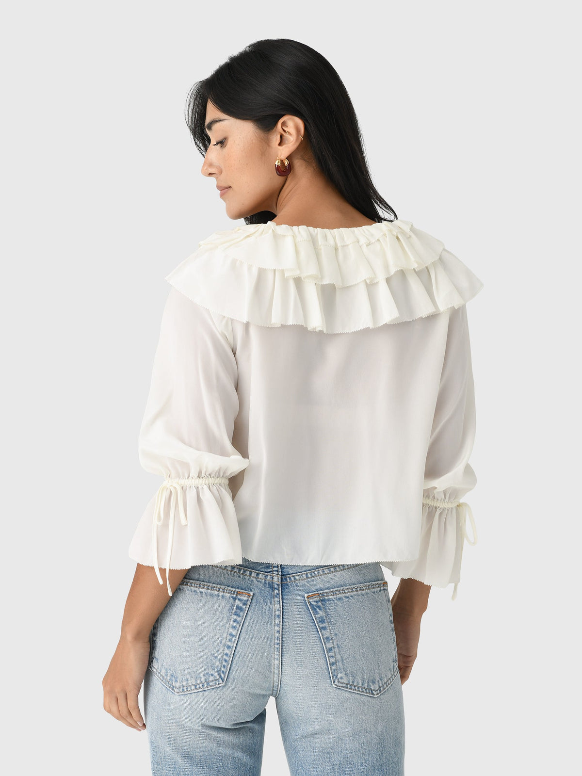 LoveShackFancy Women's Warlow Silk Ruffle Blouse