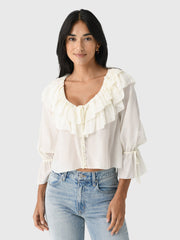 LoveShackFancy Women's Warlow Silk Ruffle Blouse