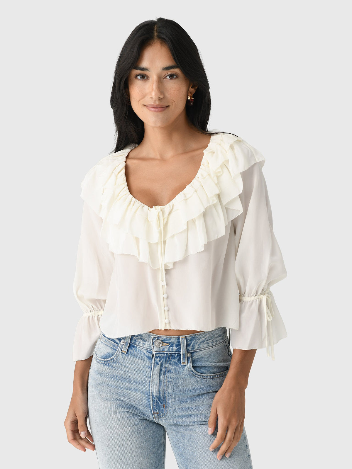 LoveShackFancy Women's Warlow Silk Ruffle Blouse