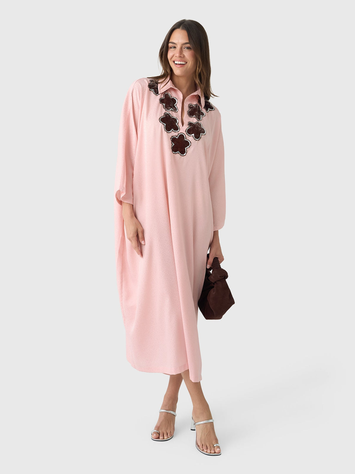 La Vie Women's Mod Floral Neckline Maxi Everyday Dress