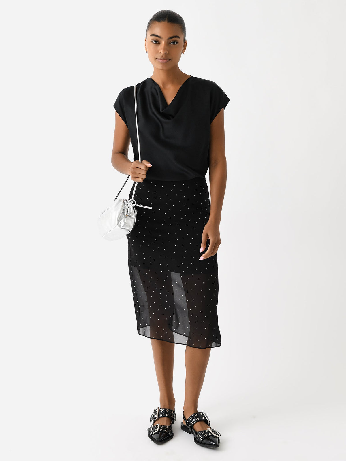 Vince Women's Dot-Print Sheer Stretch-Silk Overlay Skirt