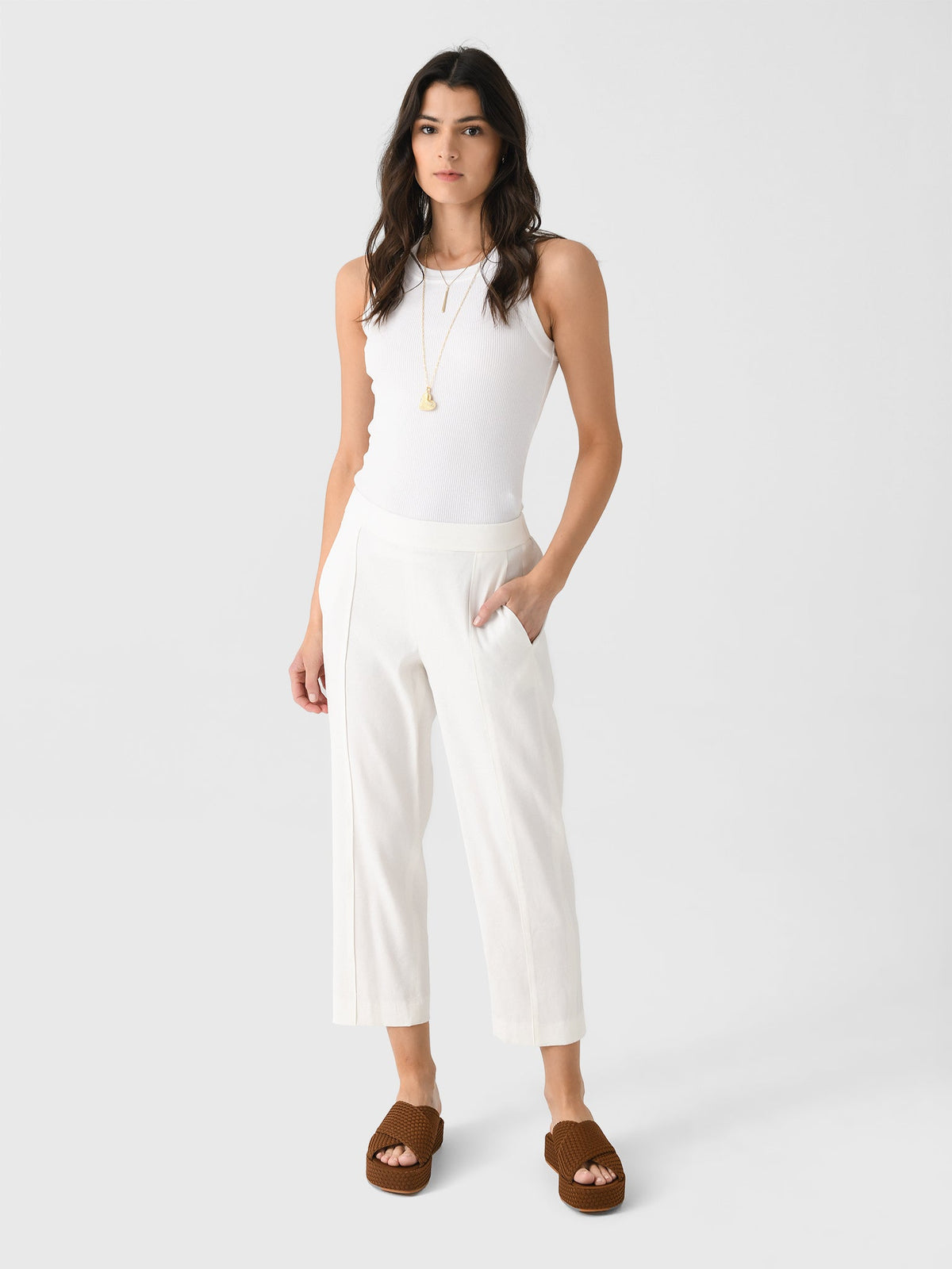 Vince Women's Linen-Blend Tapered Pull-On Pant