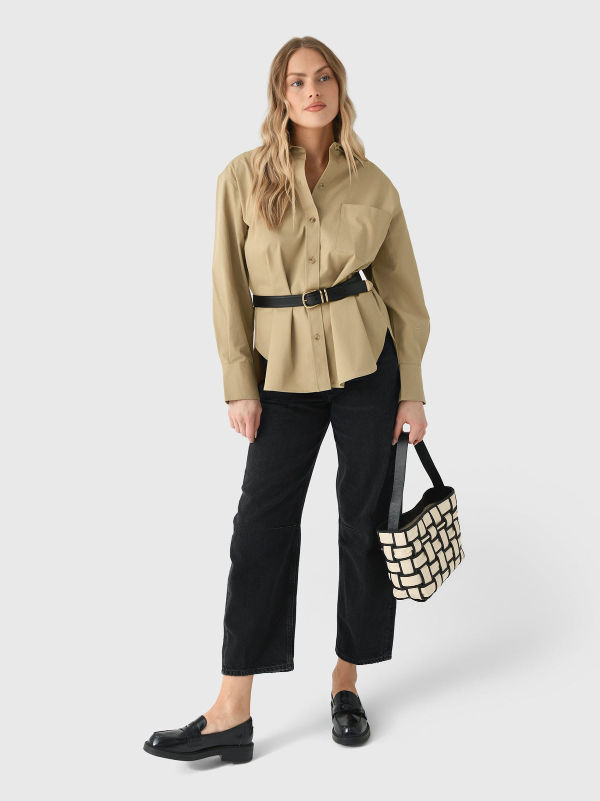 Vince Women's Faux Leather Trimmed Oversized Shirt