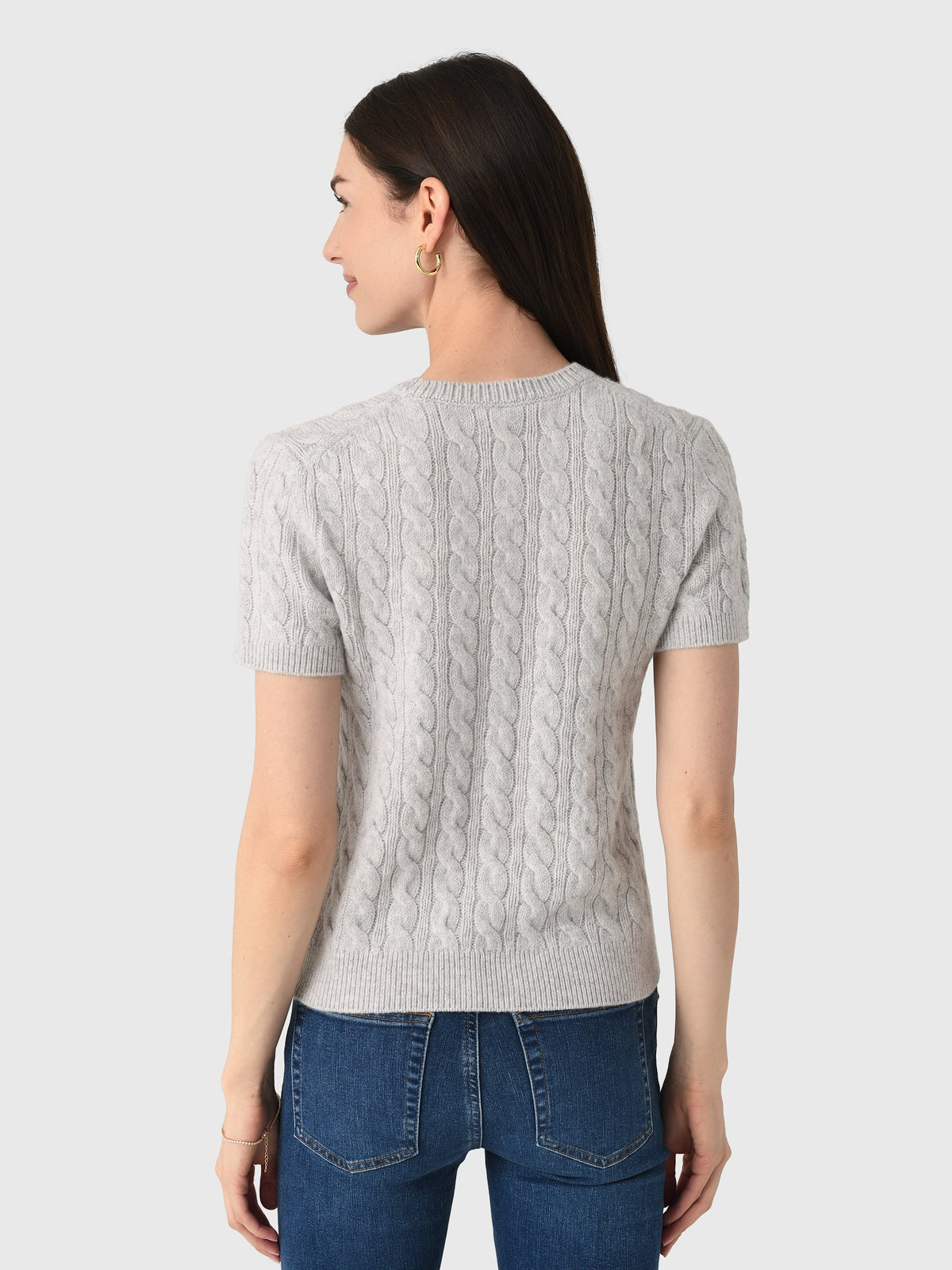 Vince Women's Cable-Knit Wool Cashmere-Blend Short-Sleeve Sweater