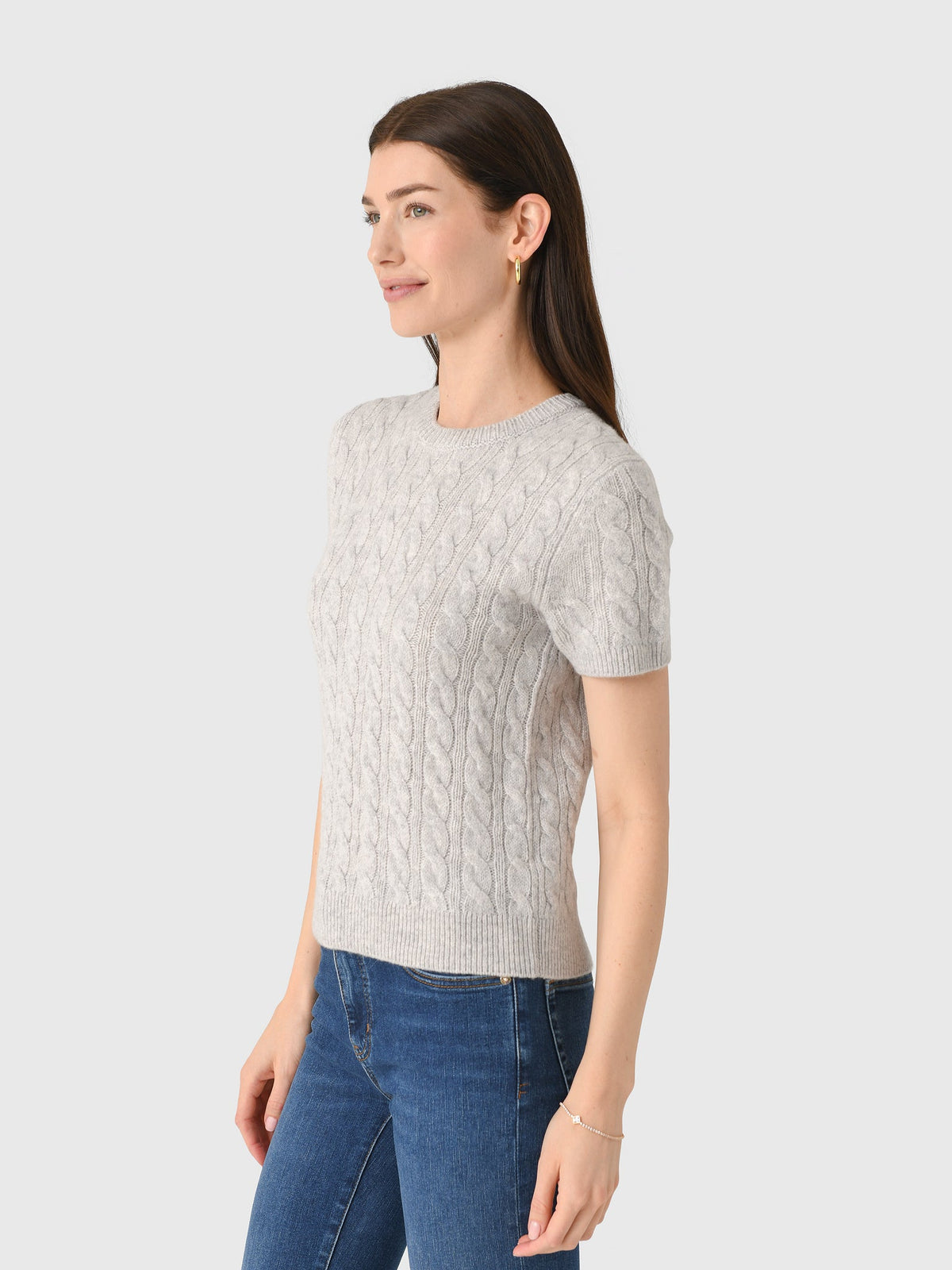 Vince Women's Cable-Knit Wool Cashmere-Blend Short-Sleeve Sweater