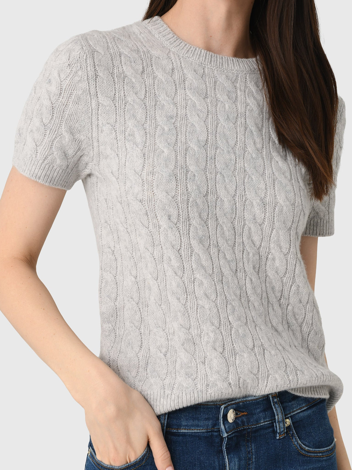 Vince Women's Cable-Knit Wool Cashmere-Blend Short-Sleeve Sweater