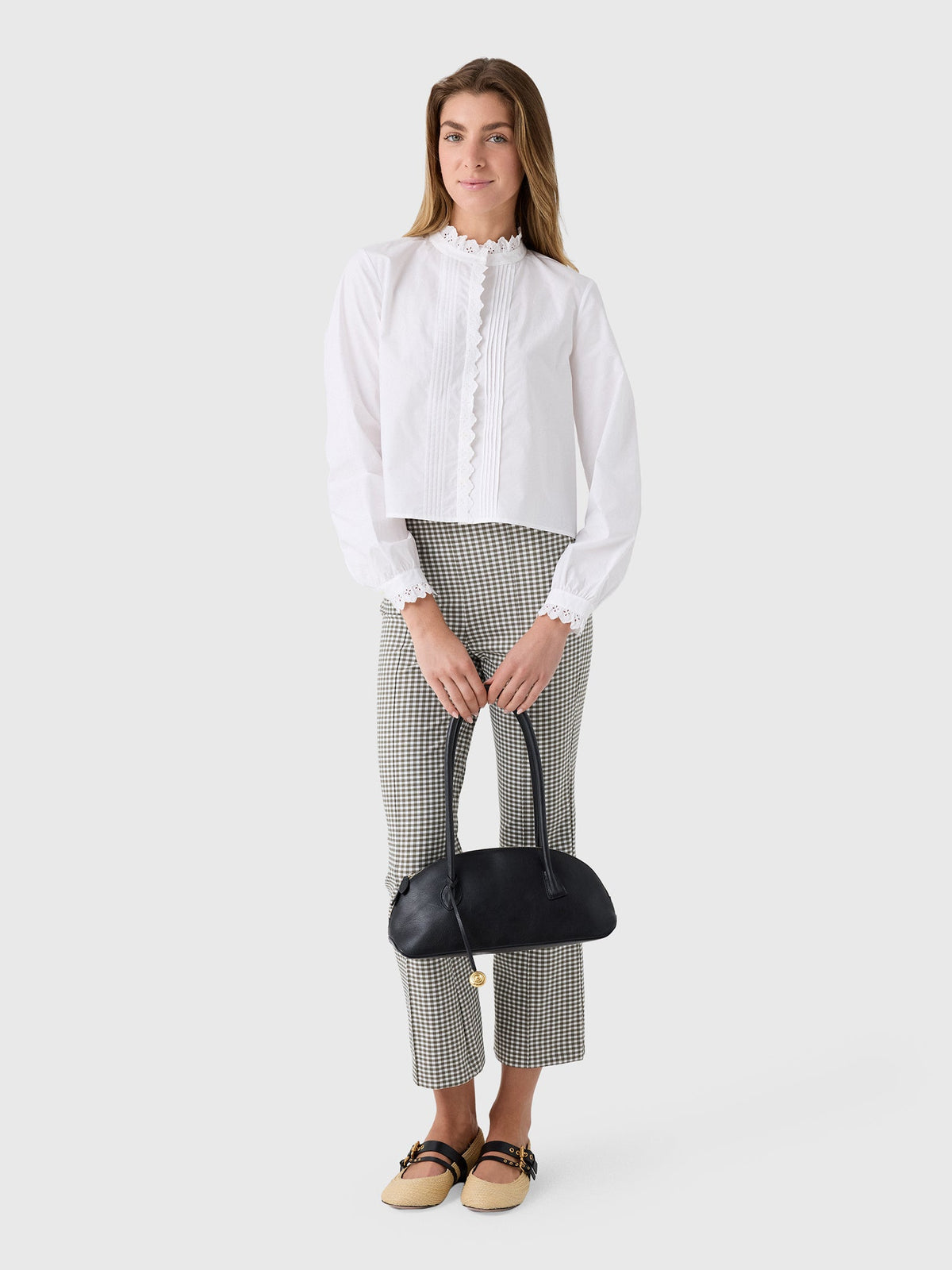Vince Women's Niki Gingham Mid-Rise Crop Flare Pant