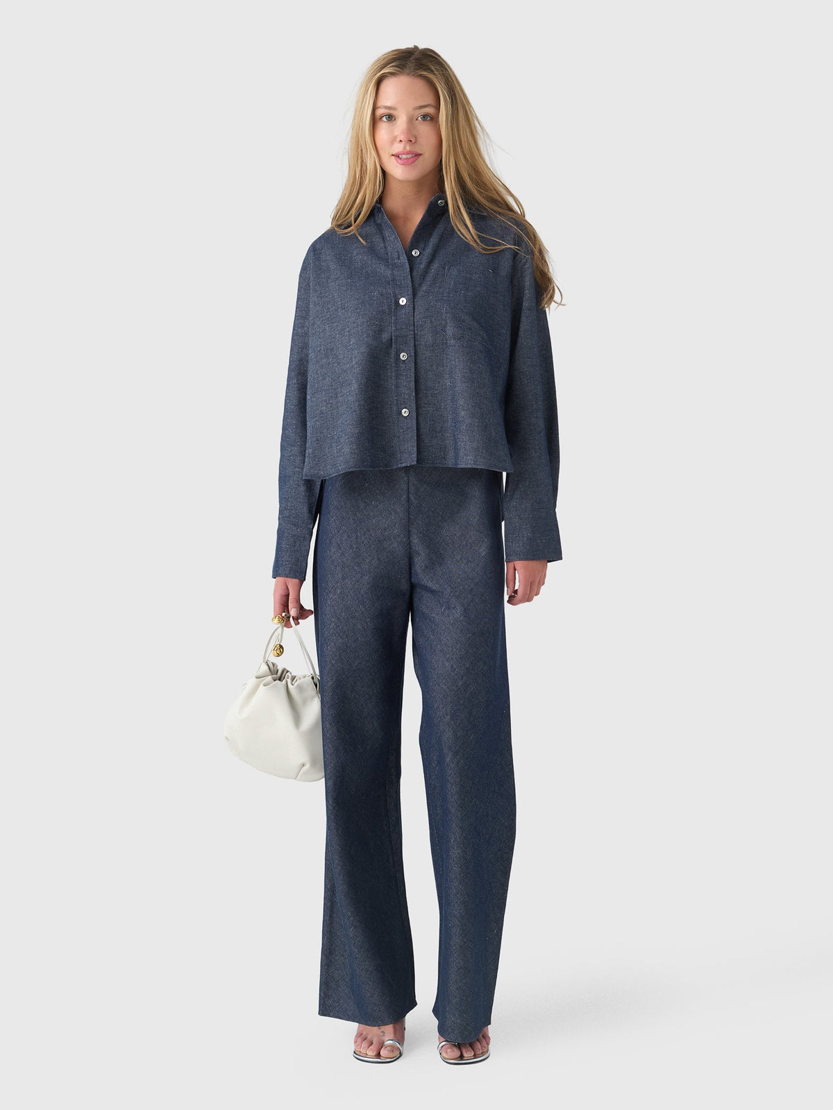 Vince Women's Cotton-Linen Chambray Cropped Button-Front Shirt