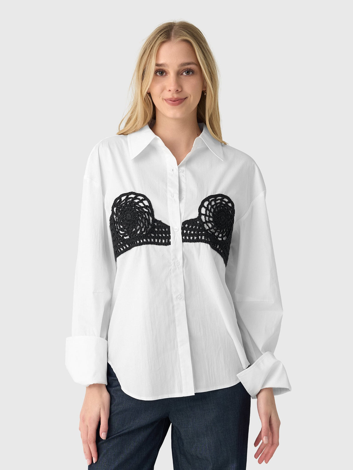 Simon Miller Women's Maren Poplin Crochet Button-Down Shirt