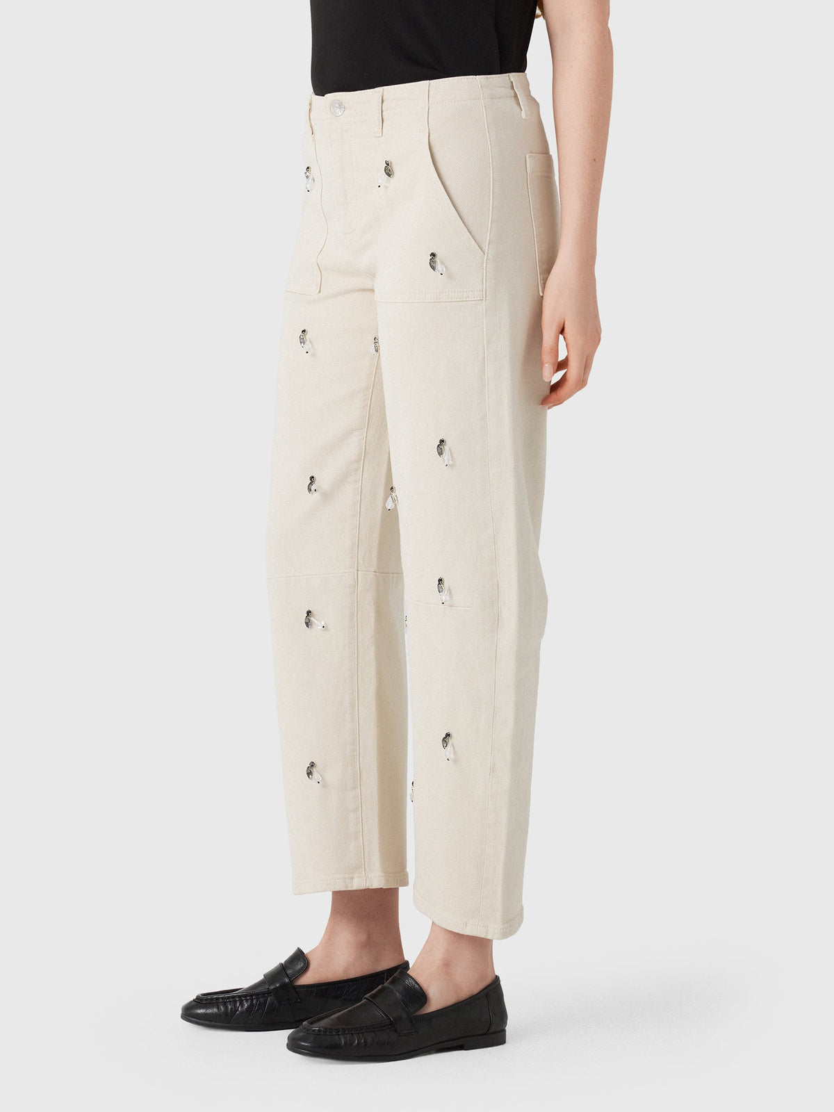 Le Jean Women's Jewel Utility Soft Barrel Long Jean
