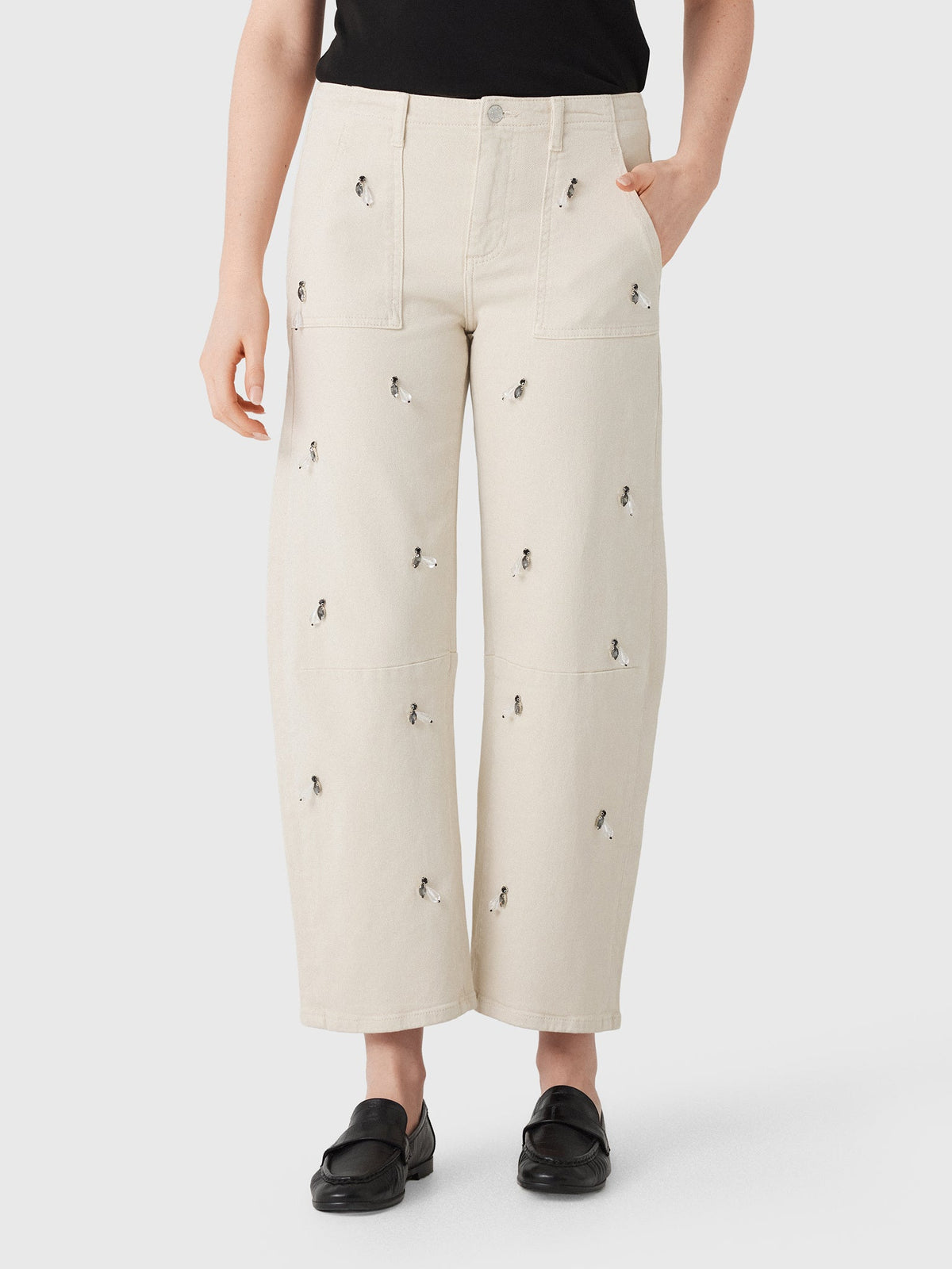 Le Jean Women's Jewel Utility Soft Barrel Long Jean