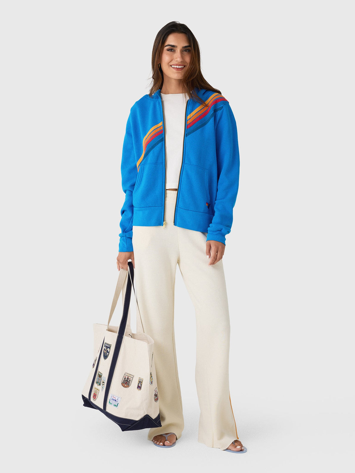 Aviator Nation Women's 5 Stripe Wide Leg Pocket Sweatpant