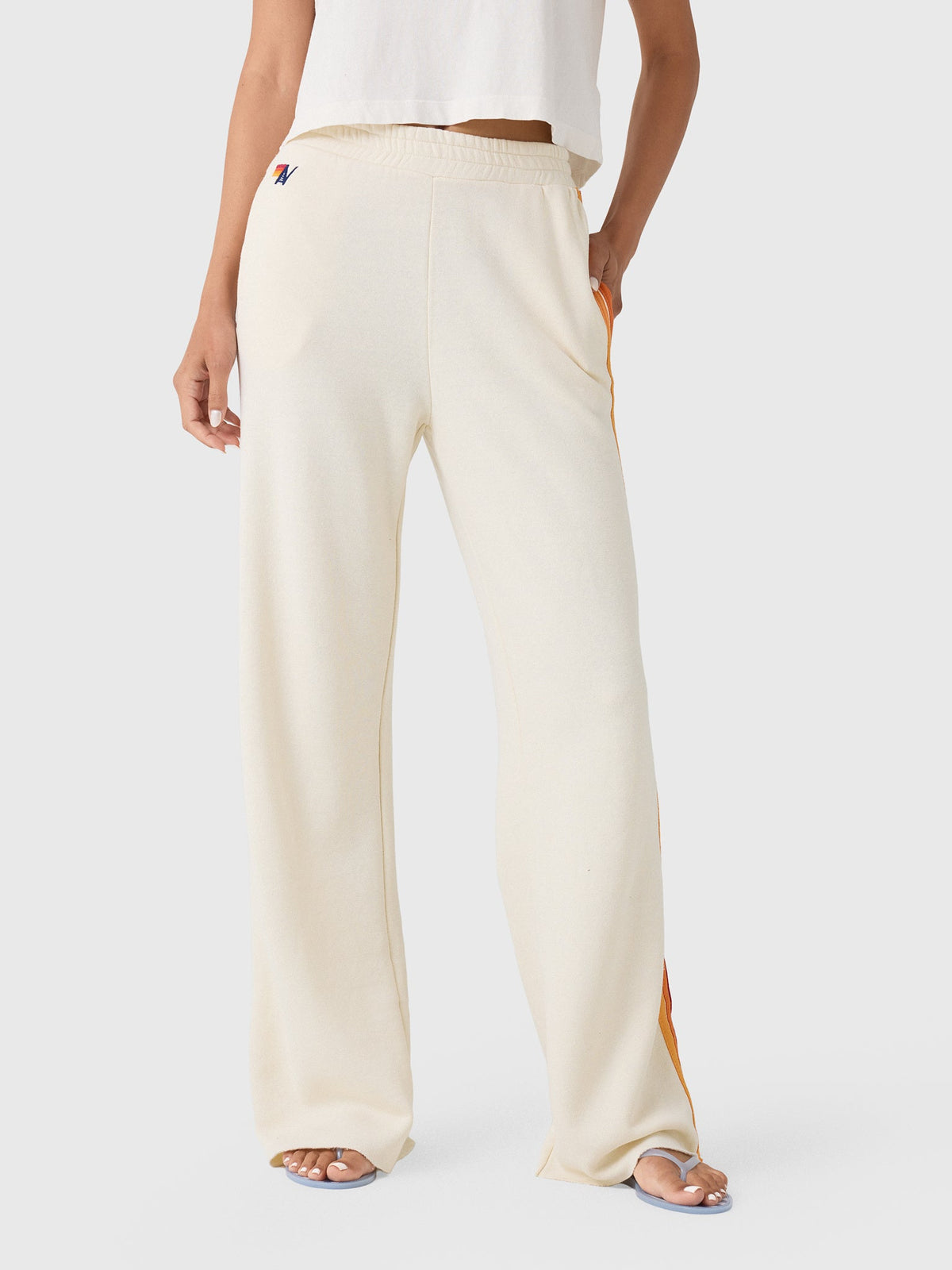 Aviator Nation Women's 5 Stripe Wide Leg Pocket Sweatpant